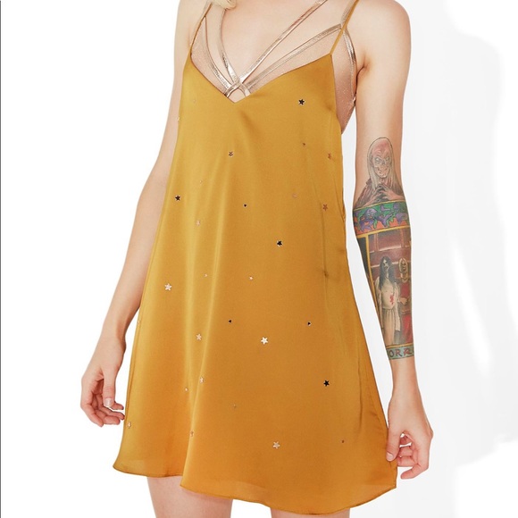 For Love & Lemons Twinkle Slip Dress Olive Gold - Picture 4 of 6